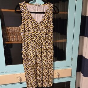 Boden Yellow and Black Floral Midi Dress